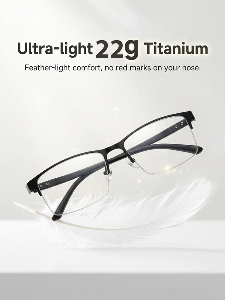 【Adaptive Smart Vision】👓Ultra-light Titanium Alloy Smart Photochromic Half-frame Reading Glasses- Instantly adapts to presbyopia, myopia & astigmatism. No eye exam!
