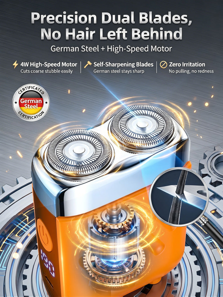 【German precision engineering, a best-selling shaver in Europe and America!】🏆The new generation dual-head pocket shaver，Instant shaving, haircutting, and hair removal in just 1 second! Suitable for the whole family!
