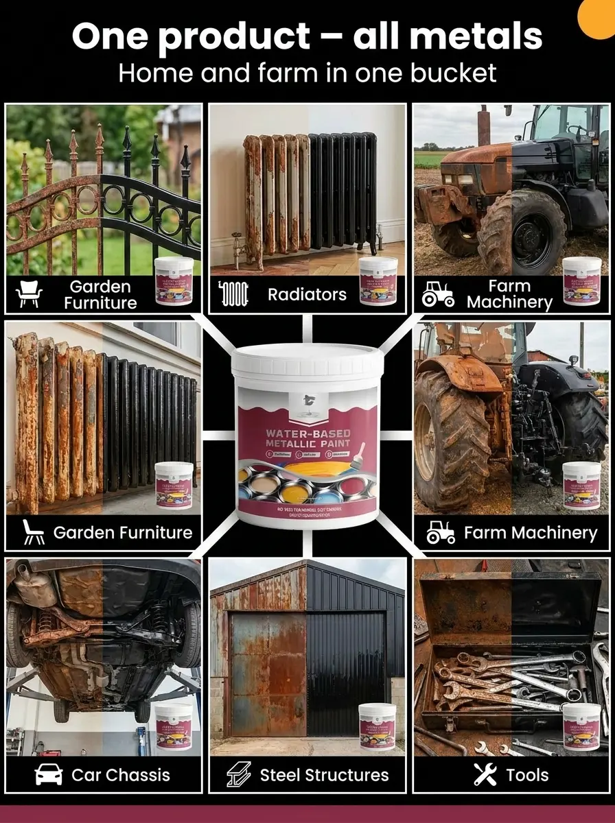 Black Metallic Paint: Rust Killer. Metal Reborn. ⚡Watch rust vanish in 60 seconds—no sanding, no scraping.