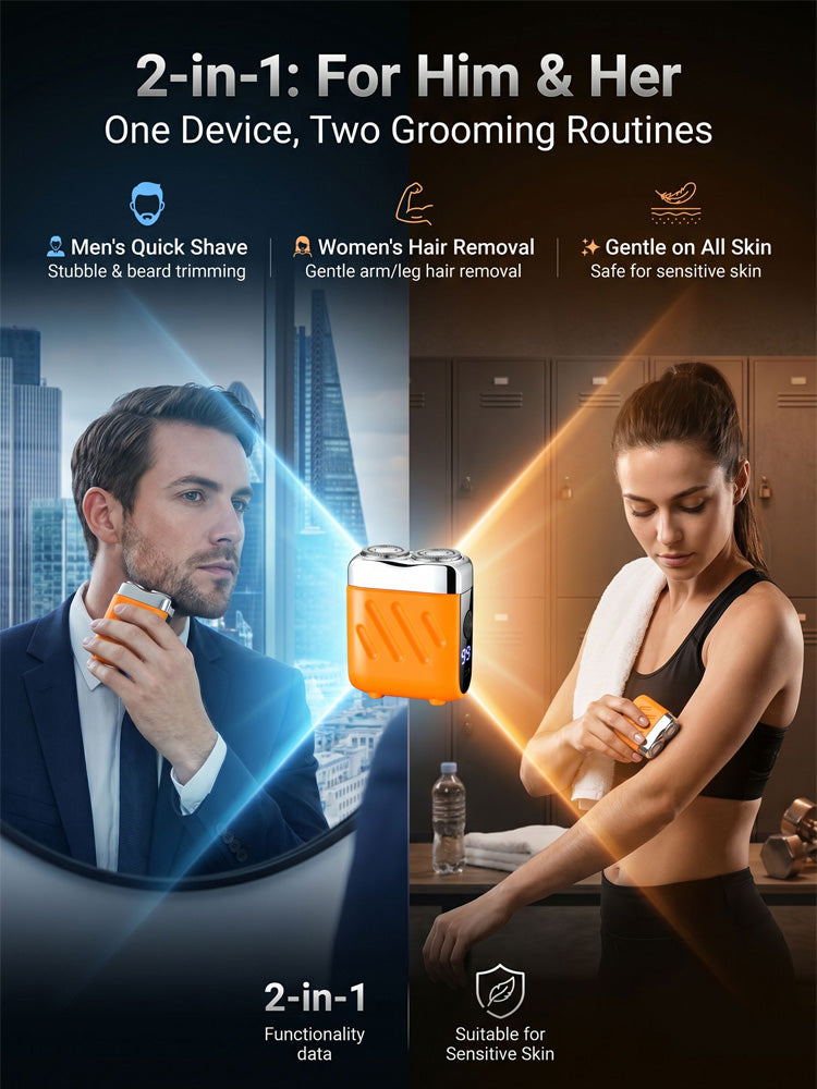 【German precision engineering, a best-selling shaver in Europe and America!】🏆The new generation dual-head pocket shaver，Instant shaving, haircutting, and hair removal in just 1 second! Suitable for the whole family!